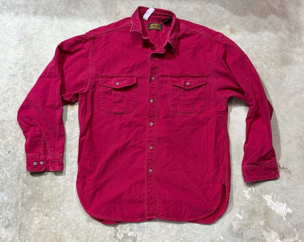 Eddie Bauer Vintage Red Chamois Flannel Shirt Size Large Long Sleeve Double